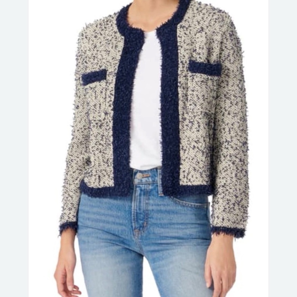 NWOT- J-Crew Women's Open-Front Tweed Jacket - Navy and Cream